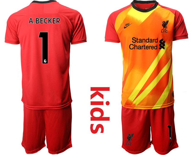 Youth 2020-2021 club Liverpool red goalkeeper #1 Soccer Jerseys